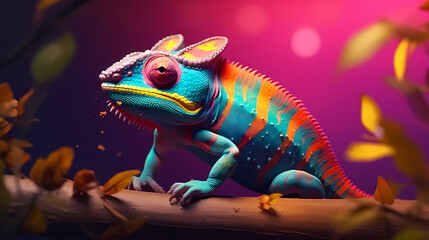 Fototapeta premium Chameleon on background, colorful fantasy animal