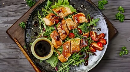 A Top View of a Succulent Salad Featuring Sea Eel and Avocado from a Renowned Japanese Restaurant