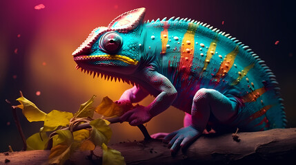 Chameleon on background, colorful fantasy animal