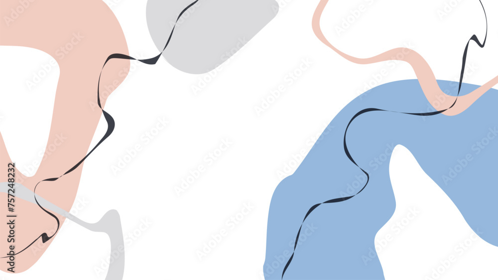 Poster abstract background with various hand drawn dynamic shapes and black wavy lines for creative graphic