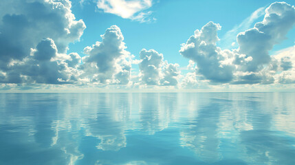 Beautiful seascape with blue sky and clouds reflected in water