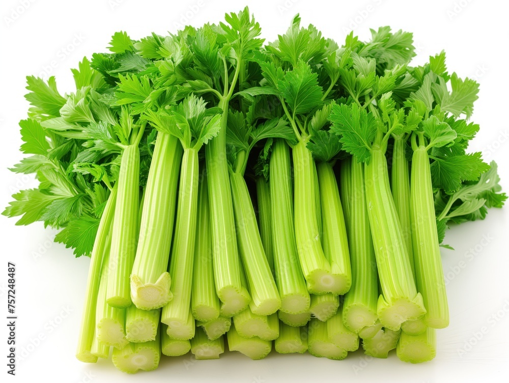 Sticker fresh greens celery white background