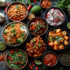 Fototapeta na wymiar variety of dishes on the table asian cuisine