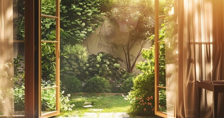 The Inviting Open Door that Leads to a World of Green Plants and Gentle Sunlight