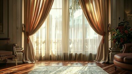 A Close-Up View of an Elegantly Designed Room Enhanced by Natural Light and Fine Curtains