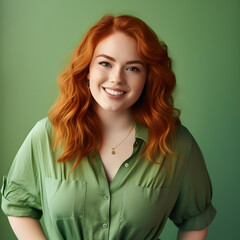 Portrait of a Red-Haired Woman in a Green Dress Generative AI
