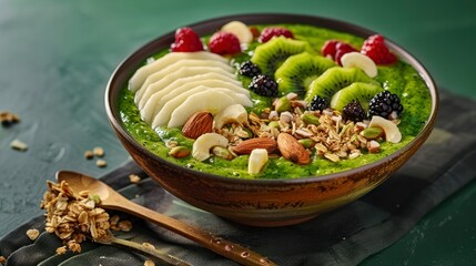 The Secrets to a Perfect Morning with Green Smoothie Bowls Packed with Nuts, Kiwi, Pear, and Berries