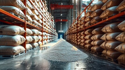 The Organized Array of Sugar Bags in a Fully Stocked Warehouse