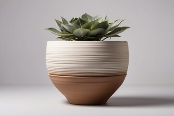 large clay flower pot with succulents, standalone, created with AI