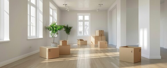 The Interior of a New House on Moving Day, Featuring Empty Spaces and Unpacked Boxes