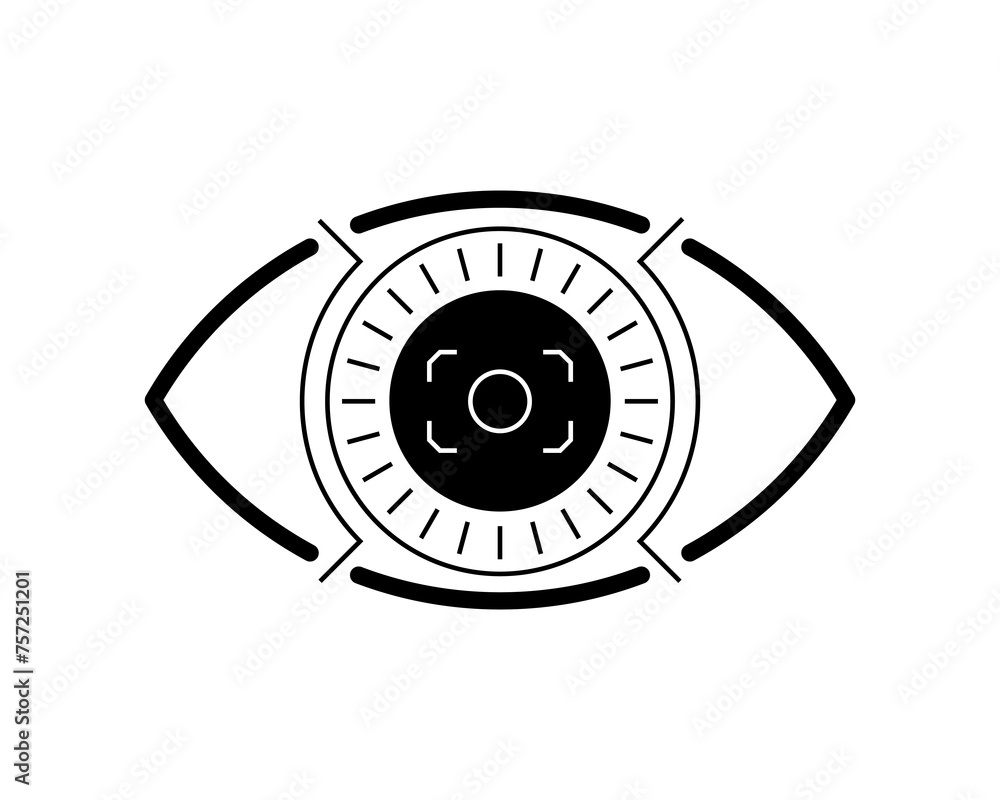 Poster hud retinal recognition biometric id scan icon concept. user eye verification symbol. person optic i