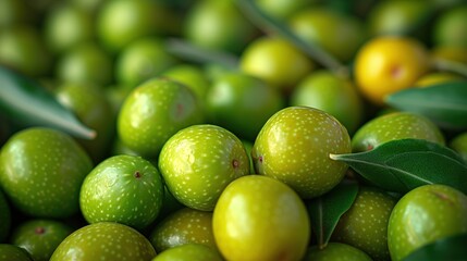 green raw olives closeup food background