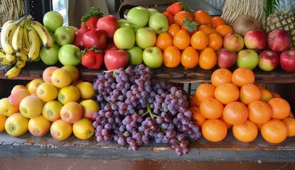 A vibrant display of diverse fruits, healthy lifestyle, healthy habits, black background.