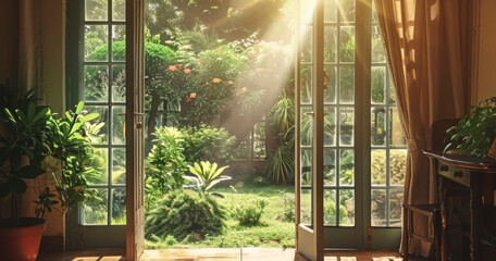 The Open Door that Blends Home Comfort with the Lush Greenery and Sunlight of Nature
