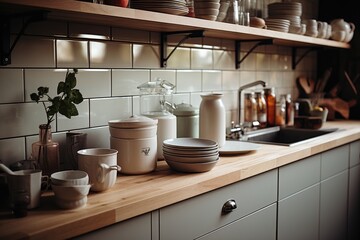 Fototapeta na wymiar a beautiful small modern apartment kitchen professional advertising photography