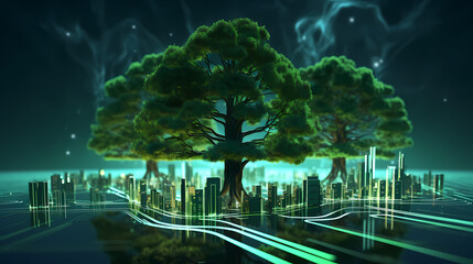 New technology startup concept with green trees growing