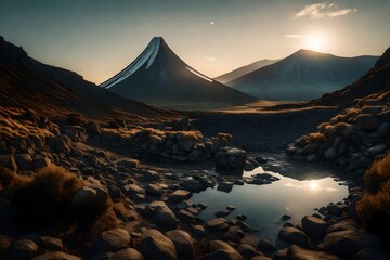 sunset in the mountains generated by AI technology  