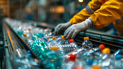 Plastic recycling collection centre. Recycling plastic bottles. Generative AI