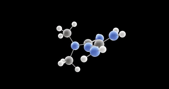 Metformin molecule, rotating 3D model of biguanides, looped video on a black background