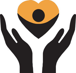 face with hands, hand drawn illustration, illustration of a silhouette of a man, love in hand icon,  love icon, care icon, family icon, take care