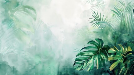 Copy Space Botanical frame border, background, monstera leaf watercolor, environment care style AI image Generative