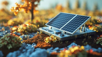 miniature mini solar panel with toy vibes in isometric perspective