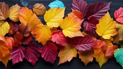 Computer graphics of abstract floral psychedelic background stylization of colored chaotic stickers in the form of leaves