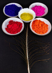 Gulal colors in dishes & bowls assorted as flower - Holi festival.
