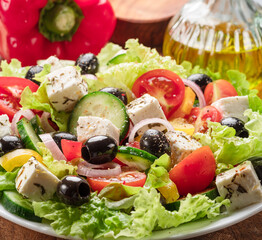Greek salad  ingredients close up. Tasty food background. - 757257816