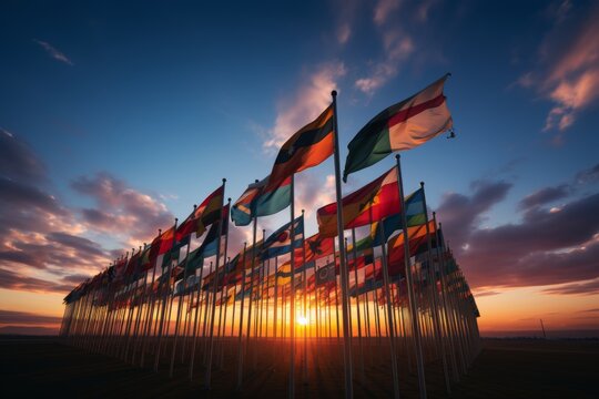 Diverse assortment of world flags available for purchase and commercial licensing