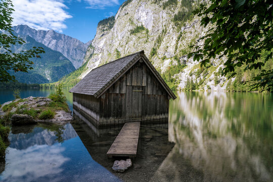 Lake Obersee view of a wooden hut