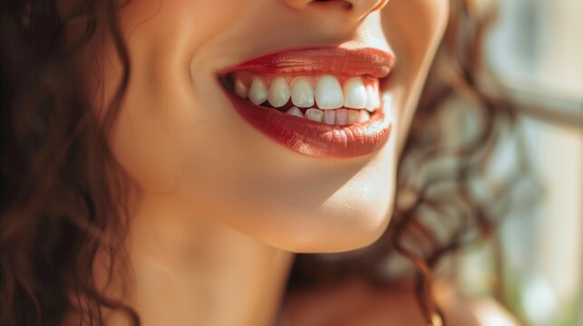 Close-up ebullient smile with perfect white teeth