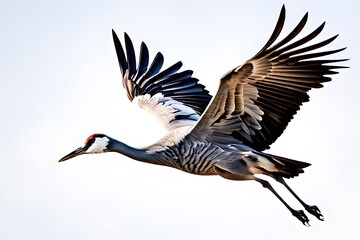 Naklejka premium common crane in gracious flight neck arching elegantly