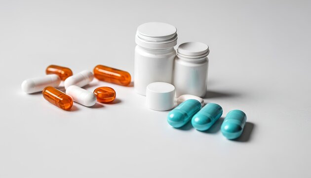 Medicine on the table. Pills and tablets on white background . Medical concept