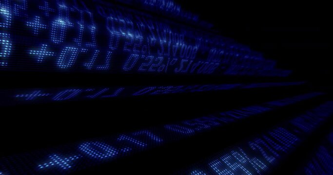 Slowly Moving Stock Market Data In 3D Space. Flowing Market Data. Business And Finance Related 3D Computer Animation.