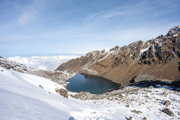 Pristine Winter Tranquility at Gosainkunda Lake in the Nepalese Himalayas