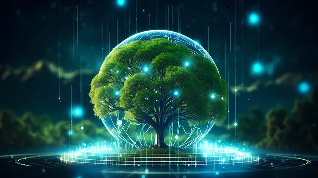 New technology startup concept with green trees growing