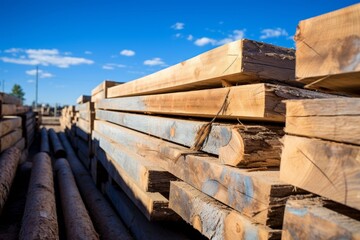 Wood processing at sawmill. showcasing timber manufacturing process for various products