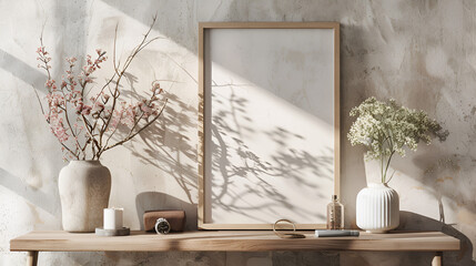 Design Scandinavian Interior of Living Room with White Walls, Generative Ai