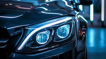 Detail on one of the LED headlights modern car on - Generative Ai