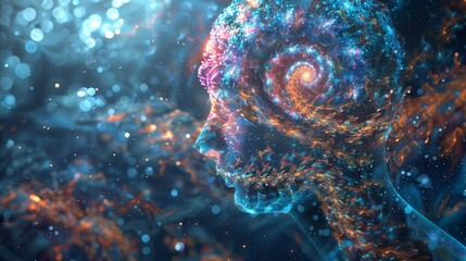 Cosmic human profile with galaxy brain concept