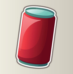 Illustration of colorful fast food sticker. This artwork presents traditional fast food with a colorful twist, showcasing a can of soda in a bright cartoon design. Vector illustration.