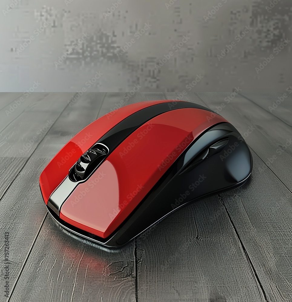 Poster ergonomic wireless computer mouse with a striking red and black design