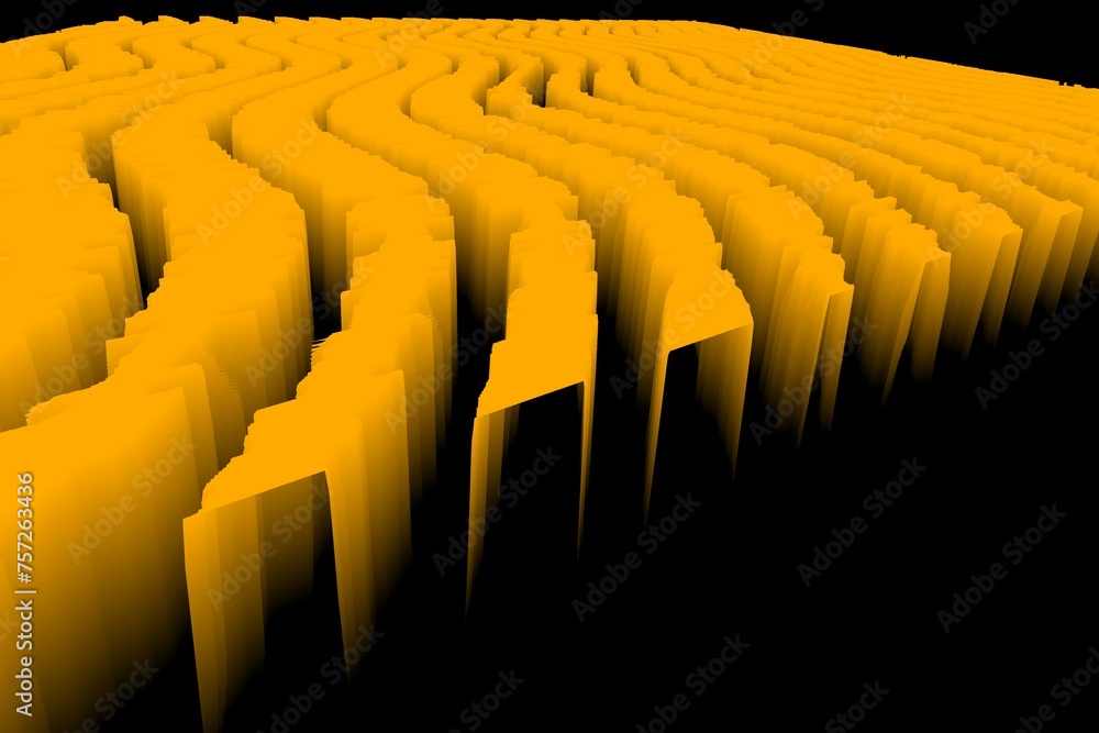 Poster graphic 3d exploding depth design yellow gold on a black background