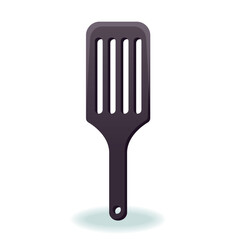 Illustration of confectionery kitchen utensil sticker. Illustration showing a kitchen spatula with intricate design and bright cartoon elements against a white background. Vector illustration.