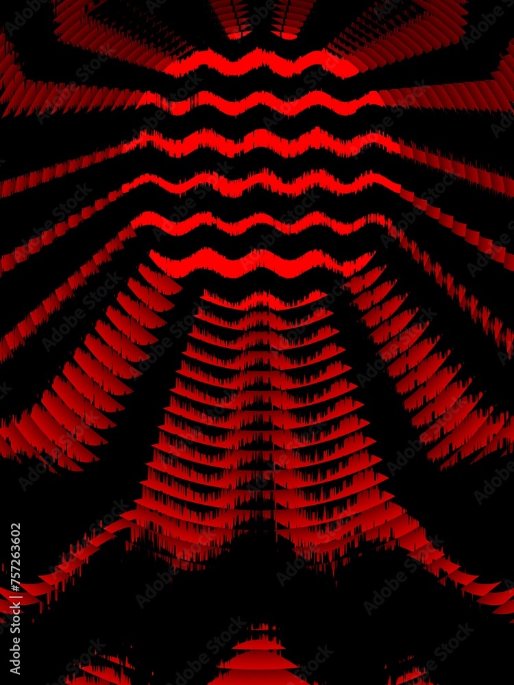 Aufkleber vivid red similar but different wavy horizontal lines on plain black background in concentric style