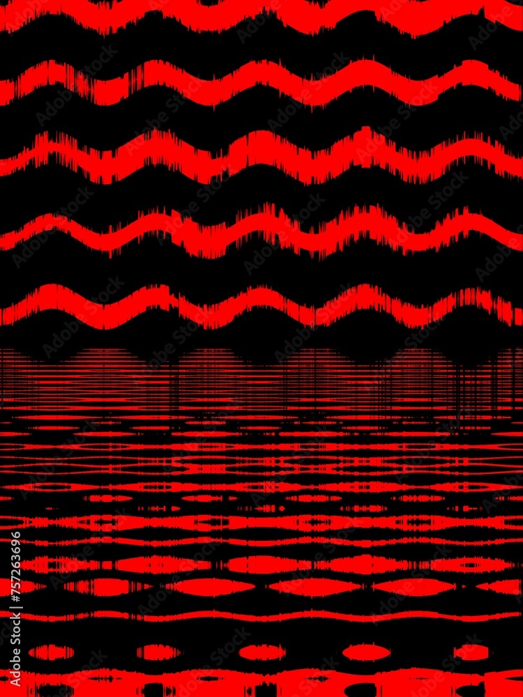 Aufkleber vivid red similar but different wavy horizontal lines on plain black background ripple effect from w