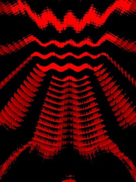 vivid red similar but different wavy horizontal lines on plain black background in concentric style