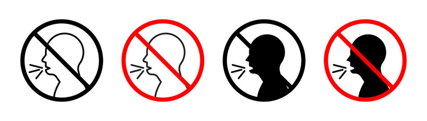 No Talking Vector Illustration Set. Silence and Quiet sign suitable for apps and websites UI design style.