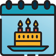 a birthday cake, on white background, icon colored outline